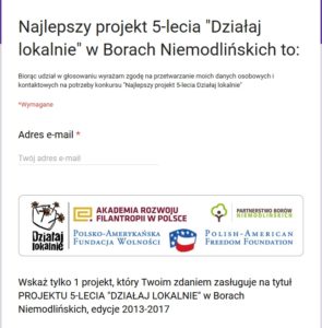 Konkurs na&nbsp;projekt 5-lecia "Działaj lokalnie" w&nbsp;Borach Niemodlińskich