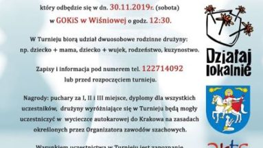 Plakat zapraszający do udziału w III rodzinnym turnieju szachowym